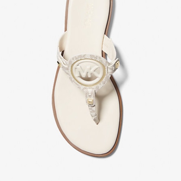 Michael Kors Flat Logo Sandals Vanilla Leather Trim 9M - Picture 3 of 13